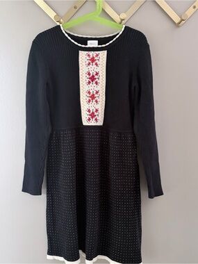 Hanna Andersson Girls Size 8 / 130cm Black Embroidered Sweater Dress 100% Cotton